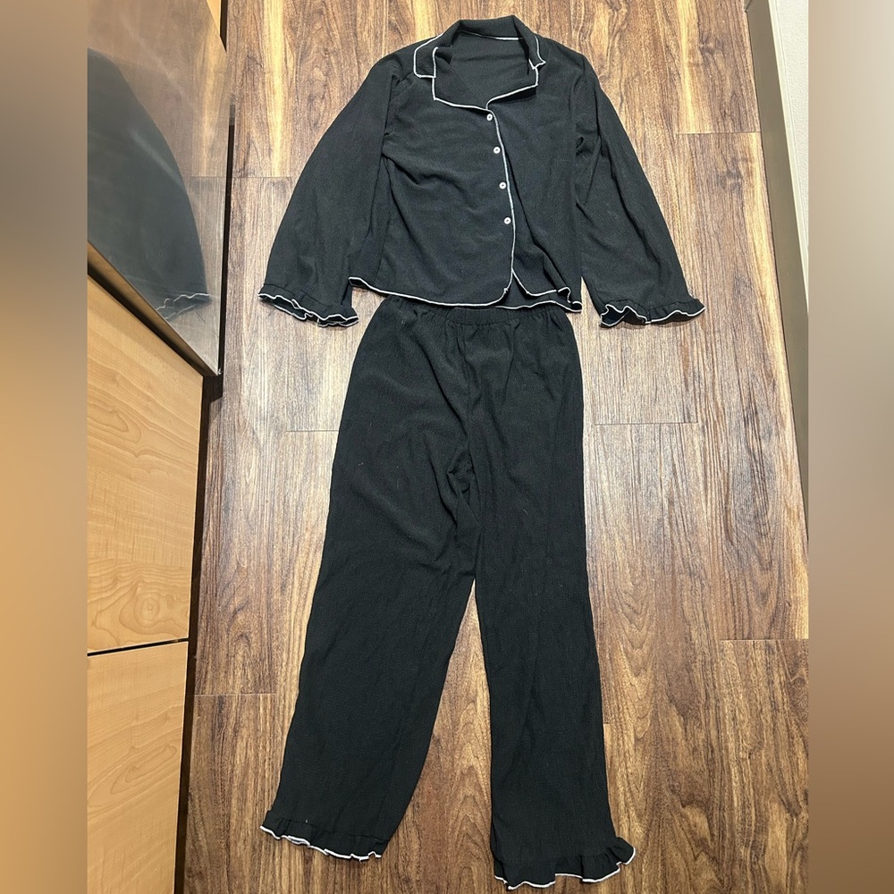 Black Pajama Set with White Trim